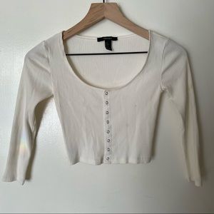 cropped 3/4 sleeve white top